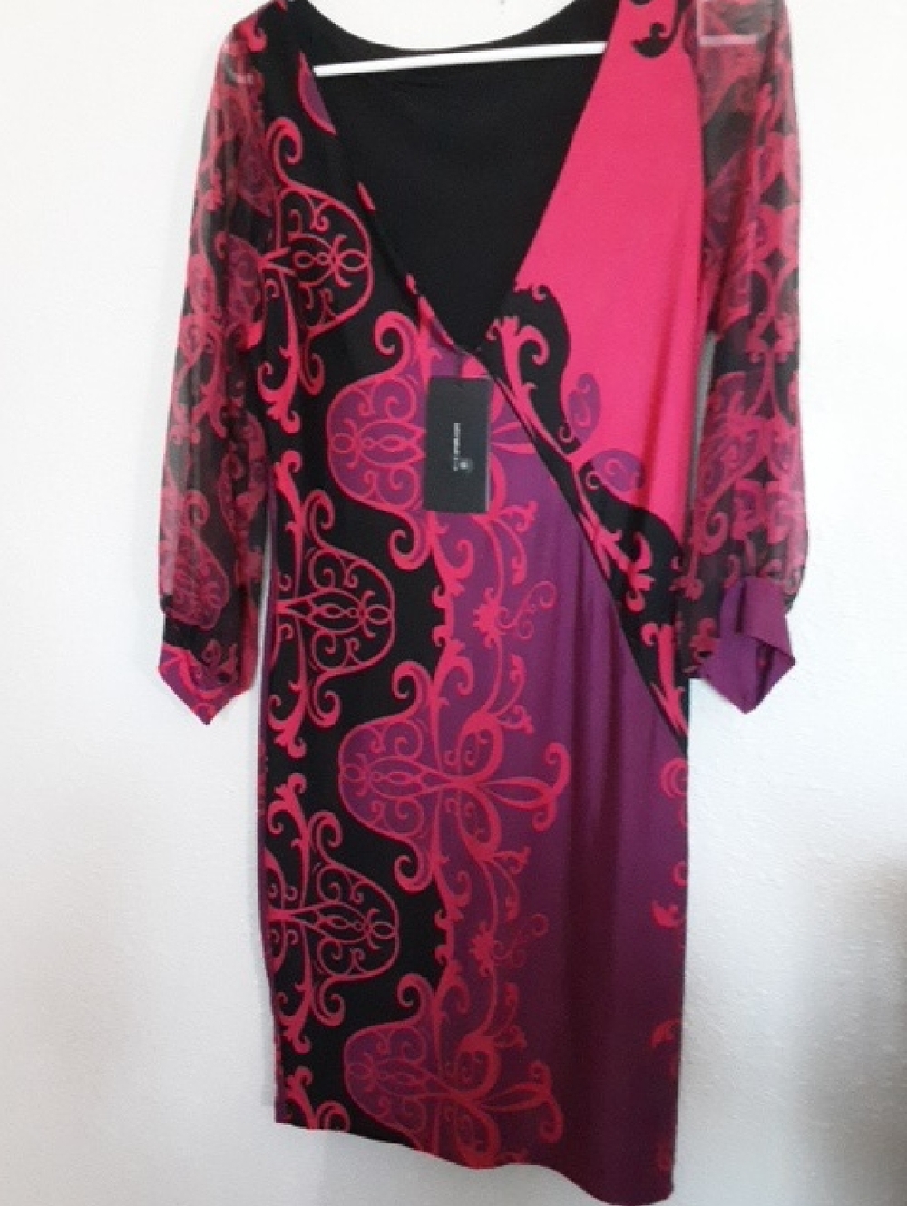 Analili Red & Purple Printed Long-Sleeve Wrap Dress